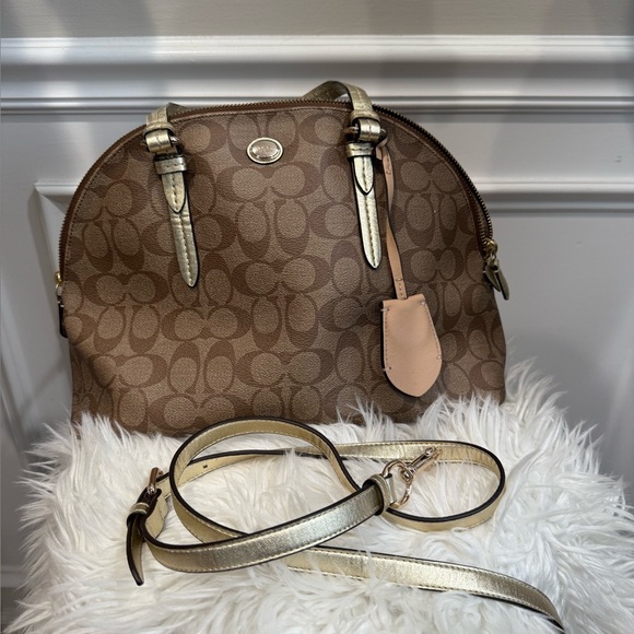 Coach Brown and Gold Peyton Signature Monogram coated canvas Women's Bag - Picture 3 of 9